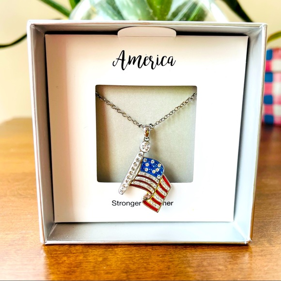 Jewelry - American flag Red white blue 18 inch stronger together necklace America